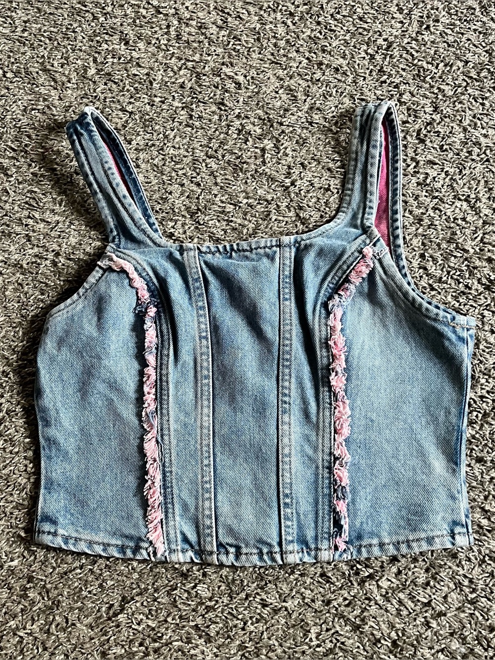 Vintage Style Lee Denim Pink Tank Top Western Festival Concert Small Frayed Trim